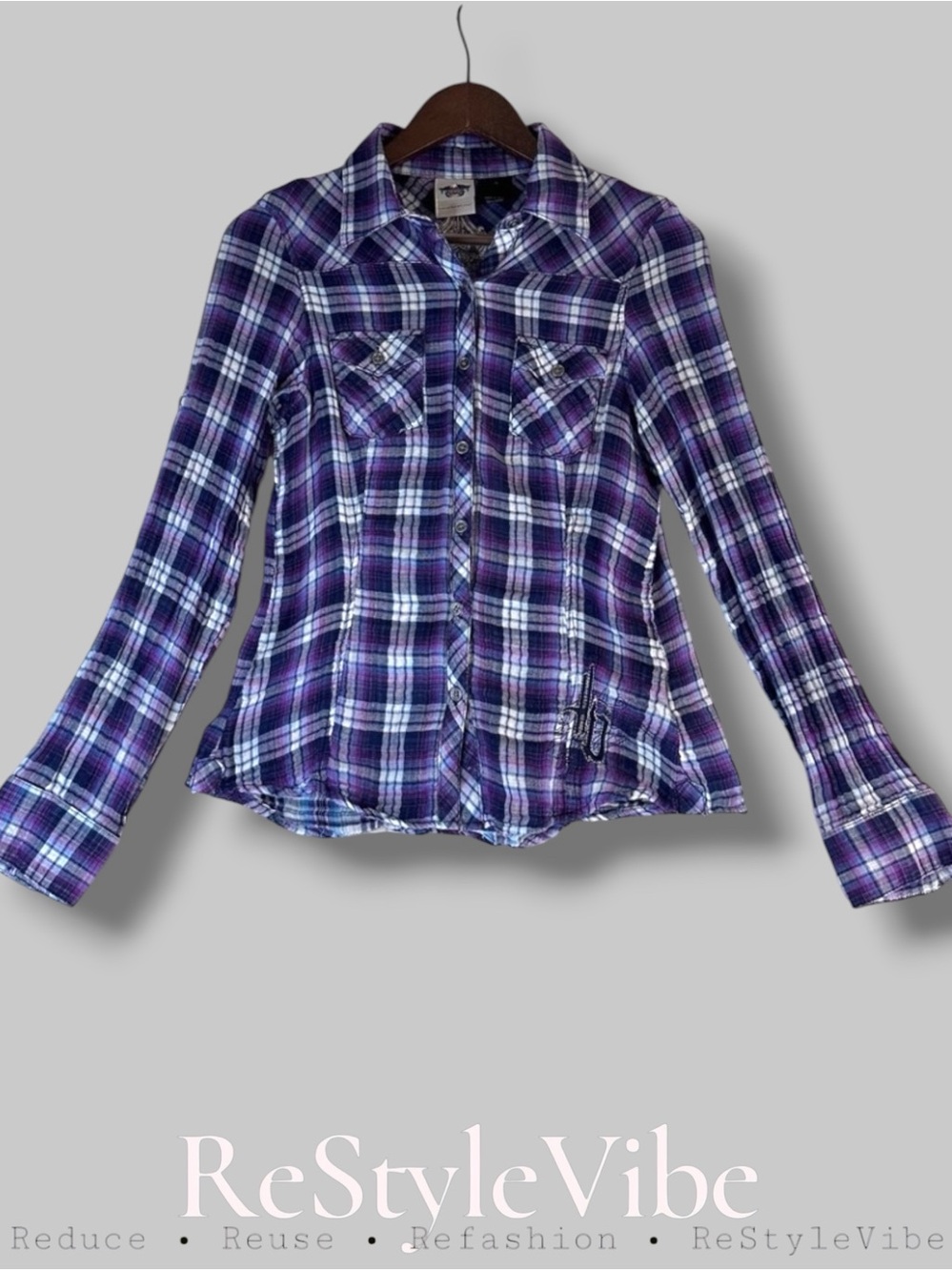 HARLEY-DAVIDSON Women’s Size S Shirt Top Blouse Plaid Embroidered Button Front